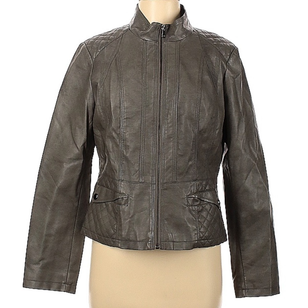 Giacca Gallery Gray Vegan Leather Bomber Jacket Medium